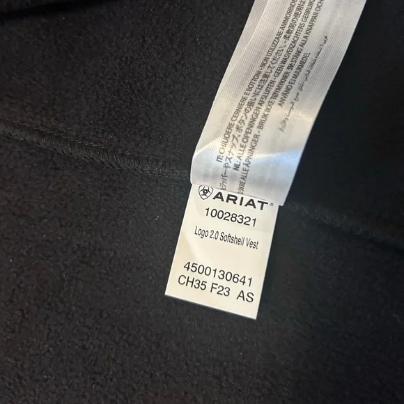 Ariat Logo 2.0 Softshel Vest Black Men’s Sz 2XL Zip Up Western Cowboy Water - Picture 12 of 12